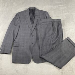 Jos A Bank Signature Gold Wool Suit Mens 43R‎ Grey Plaid 2 Button Jacket Pants